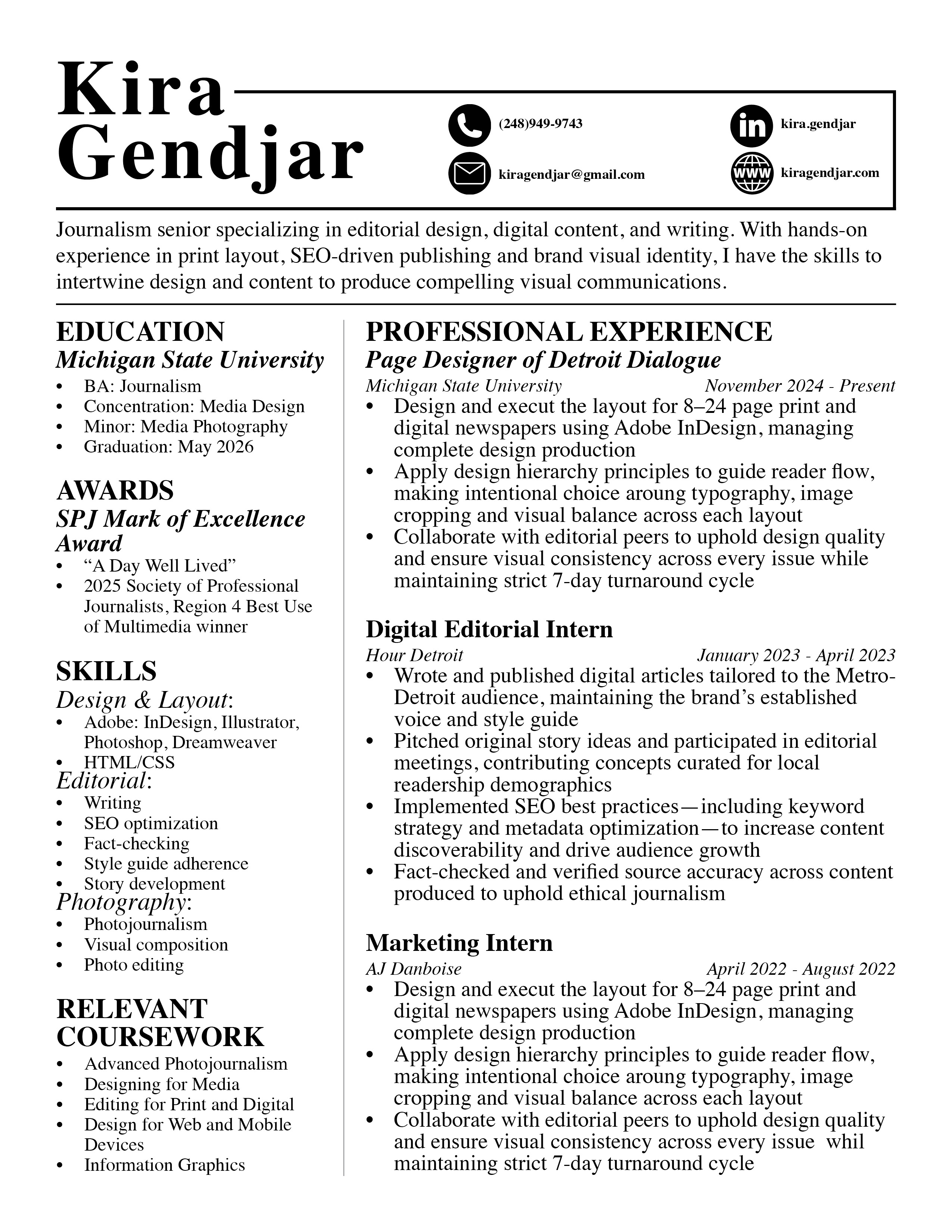 Kira Gendjar's Resume